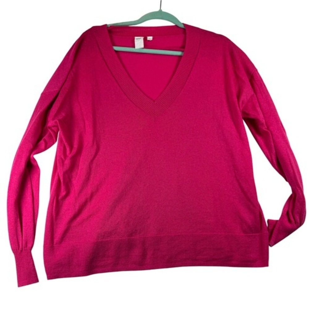 GAP Womens Large V Neck‎ Linen Blend Sweater Pink Casual Lightweight Knit Top